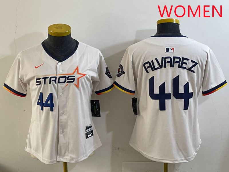 Women Houston Astros #44 Alvarez Cream Three generations Joint Name 2025 Nike MLB Jersey style 3->women mlb jersey->Women Jersey